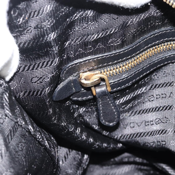 PRADA Tote Bag Leather 2way Black Gold Auth 187654
