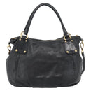 PRADA Tote Bag Leather 2way Black Gold Auth 187654-2