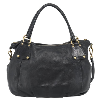 PRADA Tote Bag Leather 2way Black Gold Auth 187654 - 0
