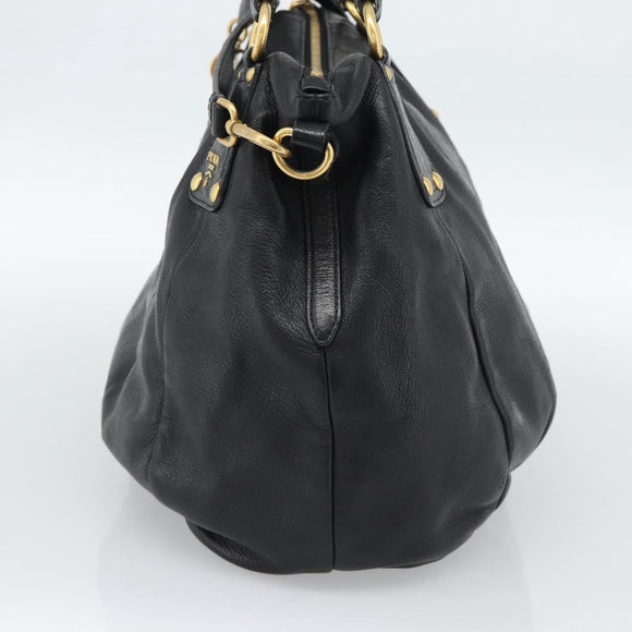 PRADA Tote Bag Leather 2way Black Gold Auth 187654