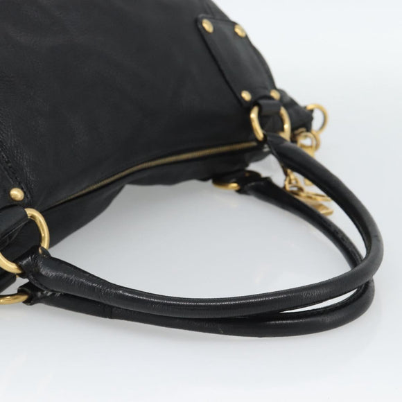 PRADA Tote Bag Leather 2way Black Gold Auth 187654