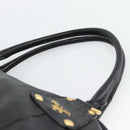 PRADA Tote Bag Leather 2way Black Gold Auth 187654-14