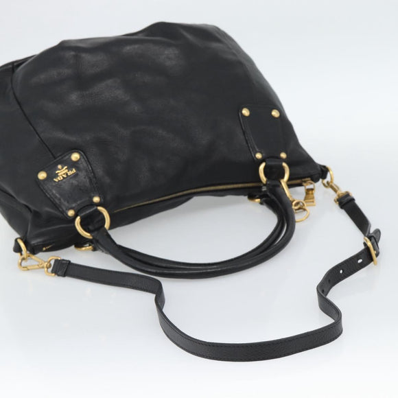 PRADA Tote Bag Leather 2way Black Gold Auth 187654