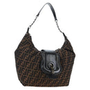 FENDI Zucca Canvas Chain Shoulder Bag Black Brown Auth 187655V-1