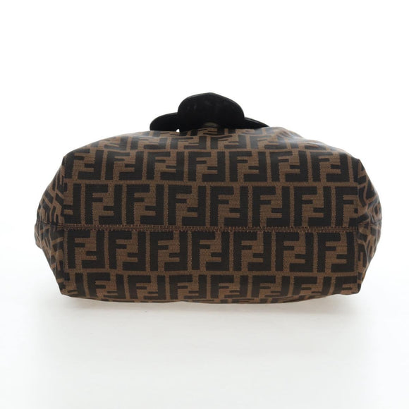 FENDI Zucca Canvas Chain Shoulder Bag Black Brown Auth 187655V