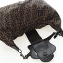 FENDI Zucca Canvas Chain Shoulder Bag Black Brown Auth 187655V-16