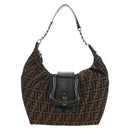 FENDI Zucca Canvas Chain Shoulder Bag Black Brown Auth 187655V-2