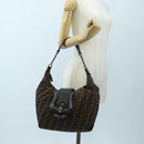 FENDI Zucca Canvas Chain Shoulder Bag Black Brown Auth 187655V-25