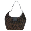 FENDI Zucca Canvas Chain Shoulder Bag Black Brown Auth 187655V-3