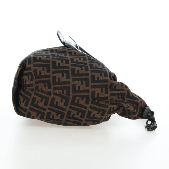 FENDI Zucca Canvas Chain Shoulder Bag Black Brown Auth 187655V