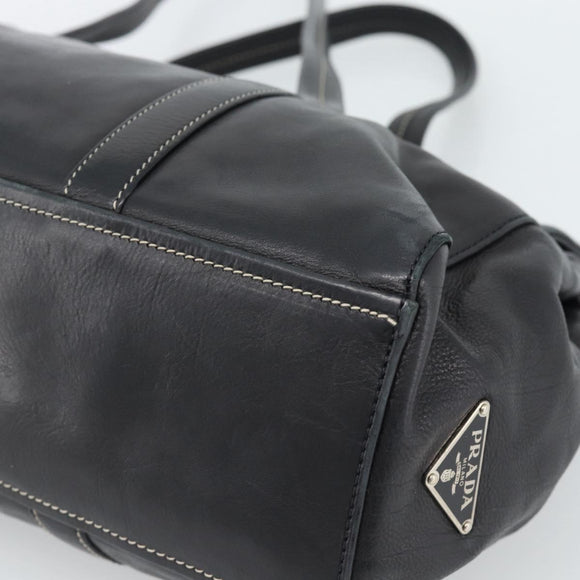 PRADA Tote Bag Leather Black Silver Auth 187659V
