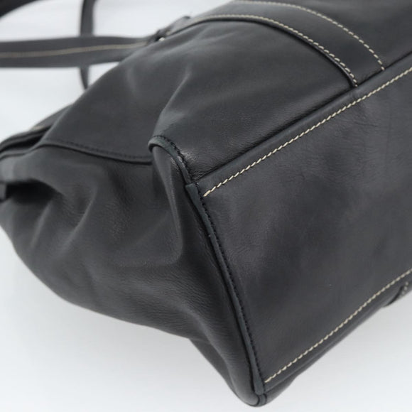 PRADA Tote Bag Leather Black Silver Auth 187659V