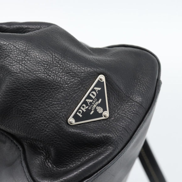 PRADA Tote Bag Leather Black Silver Auth 187659V