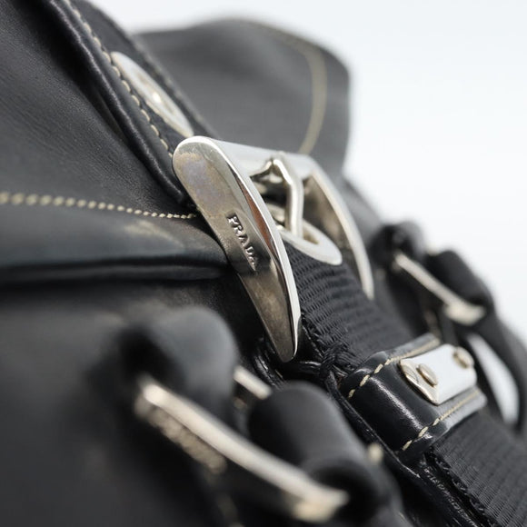 PRADA Tote Bag Leather Black Silver Auth 187659V