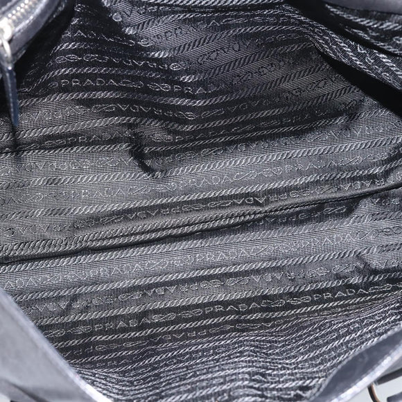PRADA Tote Bag Leather Black Silver Auth 187659V