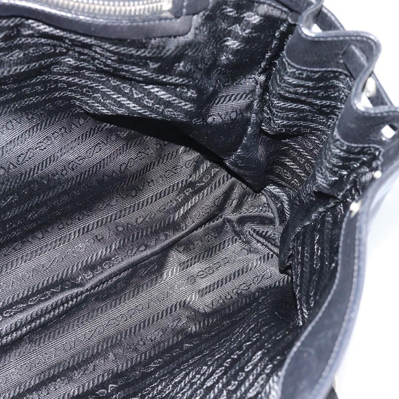 PRADA Tote Bag Leather Black Silver Auth 187659V