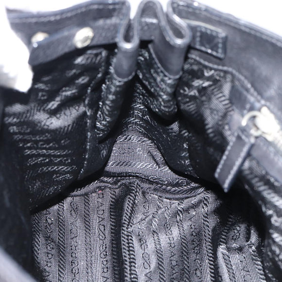 PRADA Tote Bag Leather Black Silver Auth 187659V