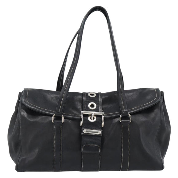 PRADA Tote Bag Leather Black Silver Auth 187659V