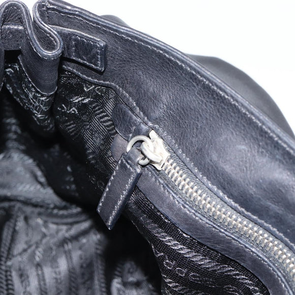 PRADA Tote Bag Leather Black Silver Auth 187659V