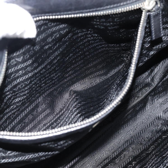 PRADA Tote Bag Leather Black Silver Auth 187659V