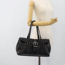 PRADA Tote Bag Leather Black Silver Auth 187659V-23