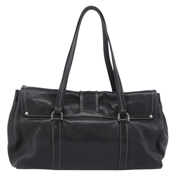 PRADA Tote Bag Leather Black Silver Auth 187659V