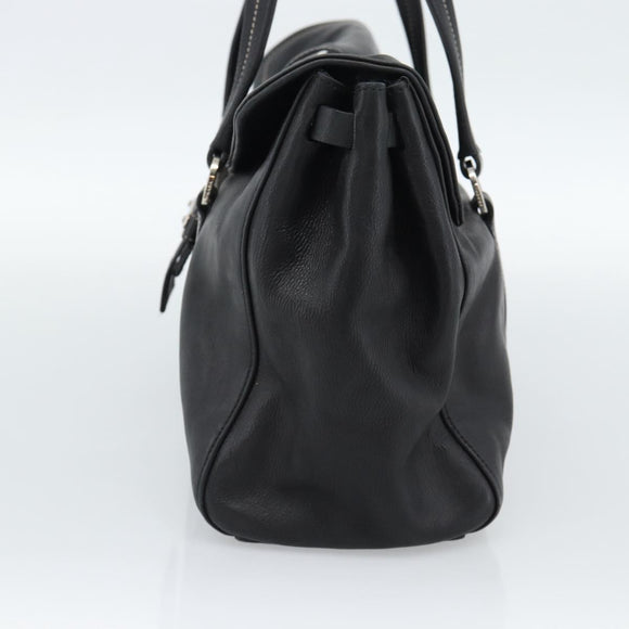 PRADA Tote Bag Leather Black Silver Auth 187659V