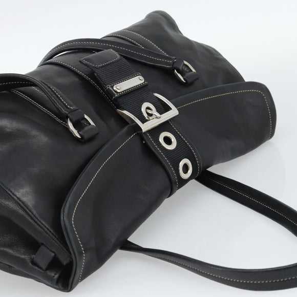 PRADA Tote Bag Leather Black Silver Auth 187659V