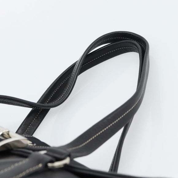 PRADA Tote Bag Leather Black Silver Auth 187659V