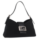 FENDI Mamma Baguette Shoulder Bag Satin Black Silver Auth 187660-1