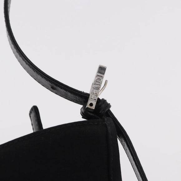 FENDI Mamma Baguette Shoulder Bag Satin Black Silver Auth 187660