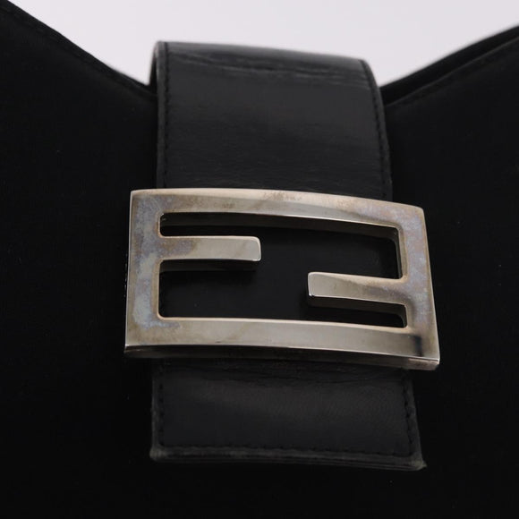 FENDI Mamma Baguette Shoulder Bag Satin Black Silver Auth 187660