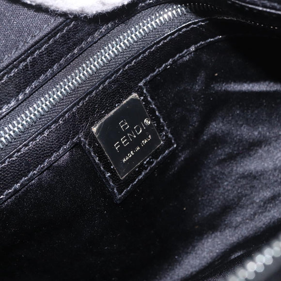 FENDI Mamma Baguette Shoulder Bag Satin Black Silver Auth 187660