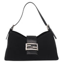 FENDI Mamma Baguette Shoulder Bag Satin Black Silver Auth 187660-13