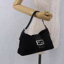 FENDI Mamma Baguette Shoulder Bag Satin Black Silver Auth 187660-27
