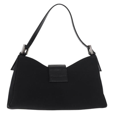 FENDI Mamma Baguette Shoulder Bag Satin Black Silver Auth 187660 - 0