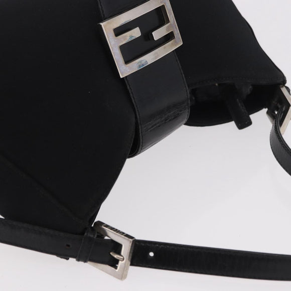 FENDI Mamma Baguette Shoulder Bag Satin Black Silver Auth 187660