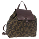 FENDI Zucca Canvas Backpack Nylon Brown Black Auth 187667-1