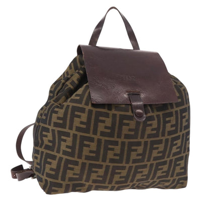 FENDI Zucca Canvas Backpack Nylon Brown Black Auth 187667