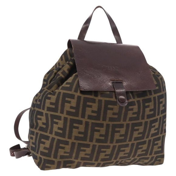 FENDI Zucca Canvas Backpack Nylon Brown Black Auth 187667