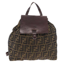 FENDI Zucca Canvas Backpack Nylon Brown Black Auth 187667-13