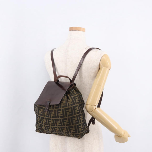 FENDI Zucca Canvas Backpack Nylon Brown Black Auth 187667