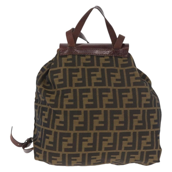 FENDI Zucca Canvas Backpack Nylon Brown Black Auth 187667