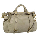 Miu Miu Hand Bag Leather 2way Beige Gold Auth 187673V-1