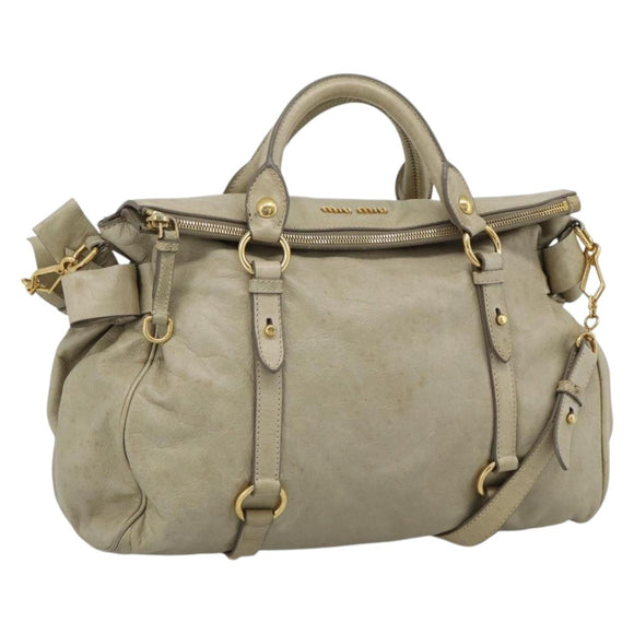 Miu Miu Hand Bag Leather 2way Beige Gold Auth 187673V