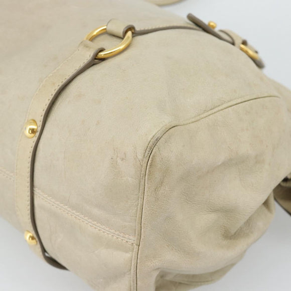 Miu Miu Hand Bag Leather 2way Beige Gold Auth 187673V