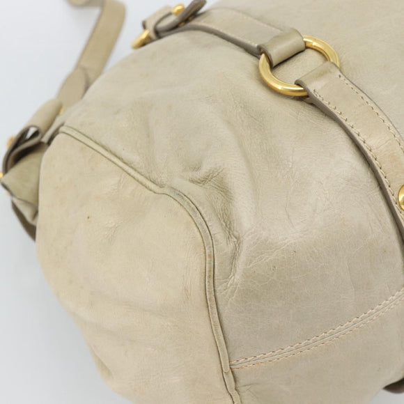 Miu Miu Hand Bag Leather 2way Beige Gold Auth 187673V