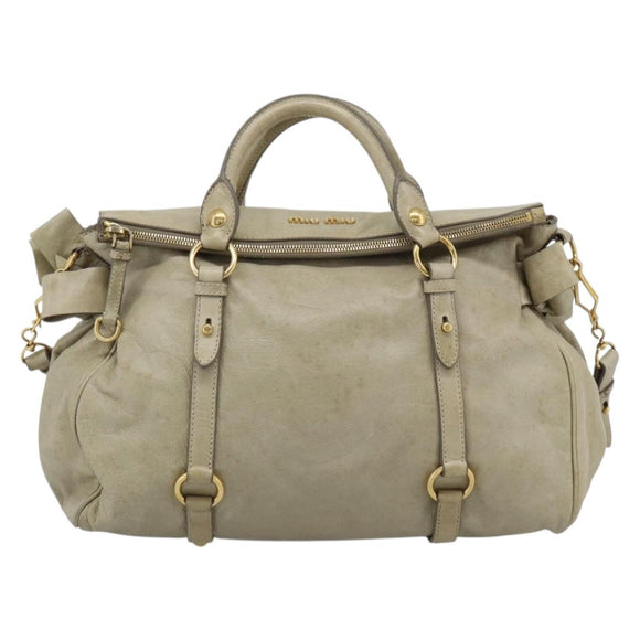 Miu Miu Hand Bag Leather 2way Beige Gold Auth 187673V
