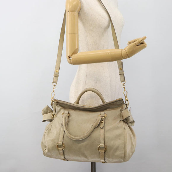 Miu Miu Hand Bag Leather 2way Beige Gold Auth 187673V