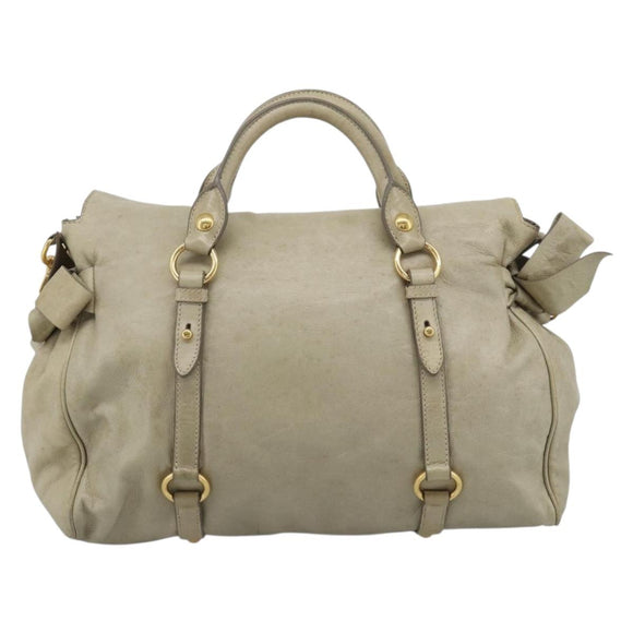 Miu Miu Hand Bag Leather 2way Beige Gold Auth 187673V